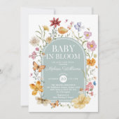 ワイルドフラワーベビーイン開花ガールシャワー 招待状 (正面)