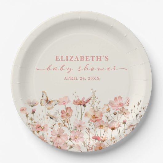 ワイルドフラワーベビーイン開花ガールベビーシャワー ペーパープレート (正面)