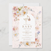 ワイルドフラワーベビーイン開花ガールベビーシャワー 招待状 (正面)