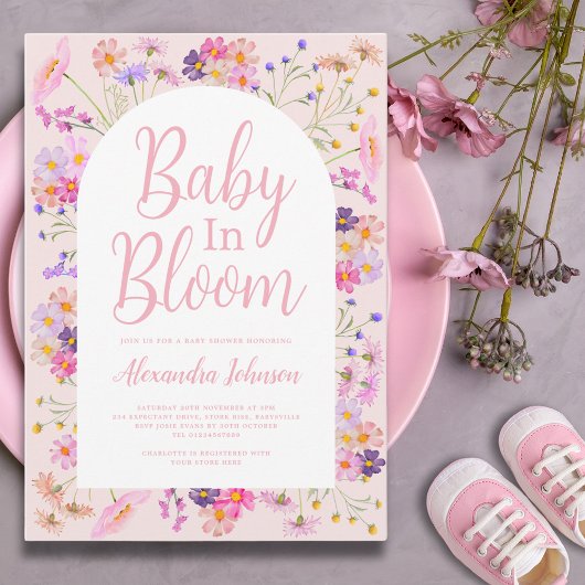 ワイルドフラワーベビーイン開花ガールベビーシャワー 招待状