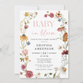 ワイルドフラワーベビーイン開花ガールベビーシャワー 招待状 (正面)