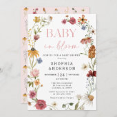 ワイルドフラワーベビーイン開花ガールベビーシャワー 招待状 (正面/裏面)