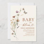 ワイルドフラワーベビーイン開花テラコッタベビーシャワー 招待状 (正面)