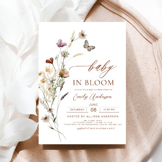 ワイルドフラワーベビーイン開花テラコッタベビーシャワー 招待状