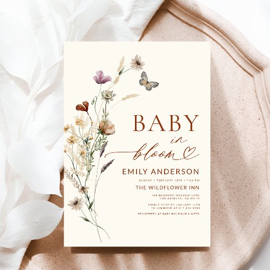 ワイルドフラワーベビーイン開花テラコッタベビーシャワー 招待状