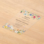 ワイルドフラワーベビーイン開花フローラガーデンベイビーシャワー アクリル招待状 (レイダウン)