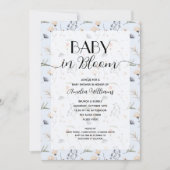 ワイルドフラワーベビーイン開花ブルーボーイシャワー 招待状 (正面)