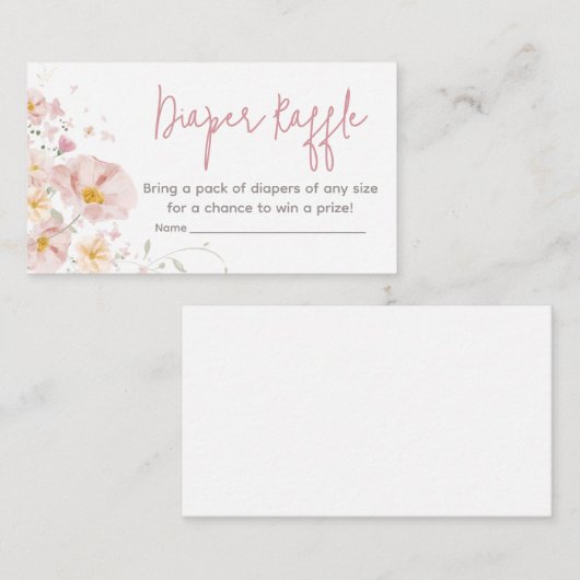 ワイルドフラワーベビーイン開花ベビーシャワーおむつラッフル エンクロージャーカード (正面/裏面)