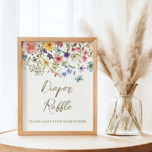 ワイルドフラワーベビーイン開花ベビーシャワーおむつラッフル ポスター