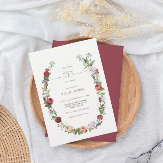 ワイルドフラワーベビーイン開花ベビーシャワーガール 招待状