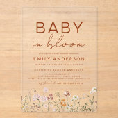 ワイルドフラワーベビーイン開花ベビーシャワーテラコッタ アクリル招待状 (正面)