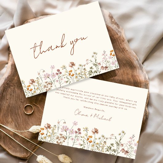 ワイルドフラワーベビーイン開花ベビーシャワーテラコッタ サンキューカード