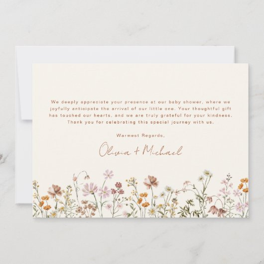 ワイルドフラワーベビーイン開花ベビーシャワーテラコッタ サンキューカード (裏面)