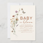 ワイルドフラワーベビーイン開花ベビーシャワーテラコッタ 招待状 (正面)