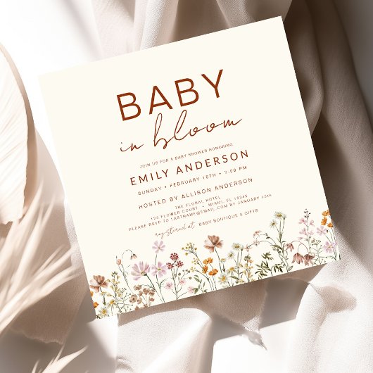 ワイルドフラワーベビーイン開花ベビーシャワーテラコッタ 招待状