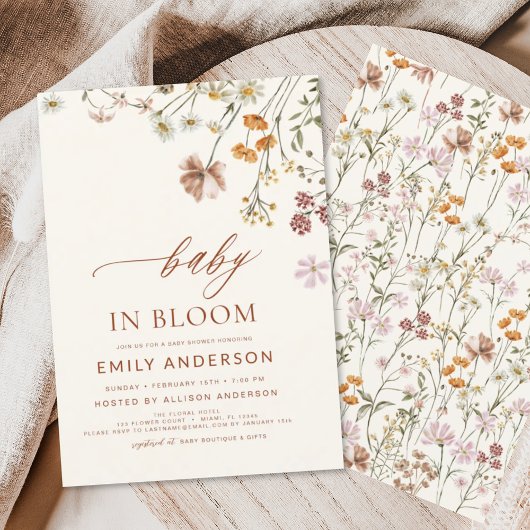 ワイルドフラワーベビーイン開花ベビーシャワーテラコッタ 招待状