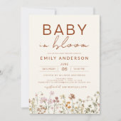 ワイルドフラワーベビーイン開花ベビーシャワーテラコッタ 招待状 (正面)