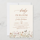 ワイルドフラワーベビーイン開花ベビーシャワーベージュ 招待状 (正面)