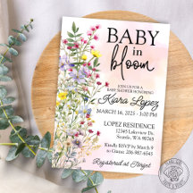 ワイルドフラワーベビーイン開花ベビーシャワー招待状