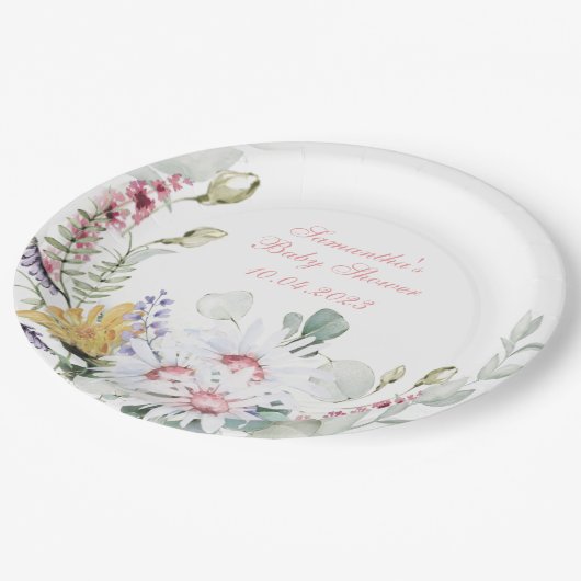 ワイルドフラワーベビーイン開花ベビーシャワー紙プレート ペーパープレート (アングル)