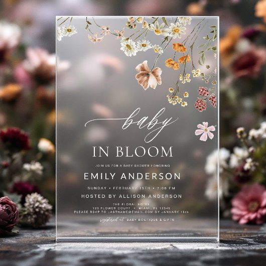 ワイルドフラワーベビーイン開花ベビーシャワー アクリル招待状