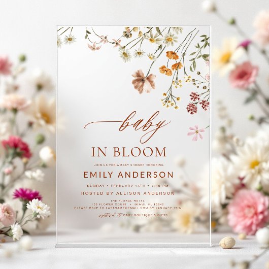 ワイルドフラワーベビーイン開花ベビーシャワー アクリル招待状