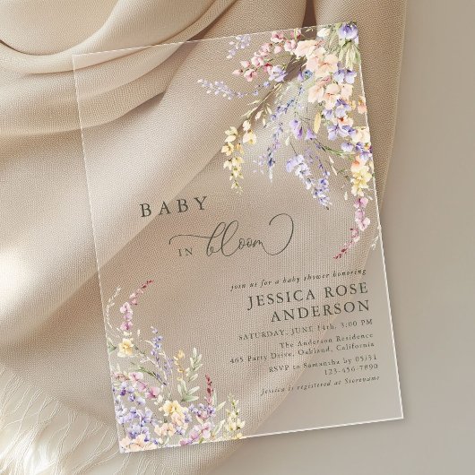 ワイルドフラワーベビーイン開花ベビーシャワー アクリル招待状