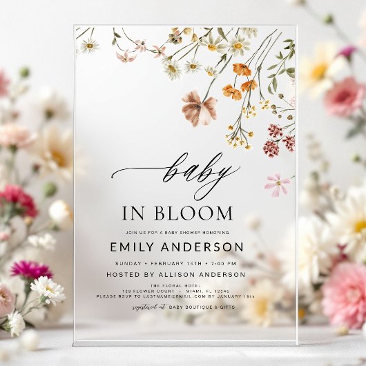 ワイルドフラワーベビーイン開花ベビーシャワー アクリル招待状