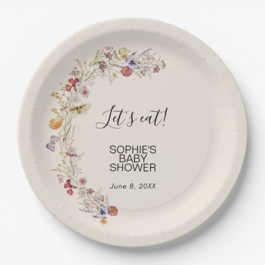 ワイルドフラワーベビーイン開花ベビーシャワー ペーパープレート (正面)
