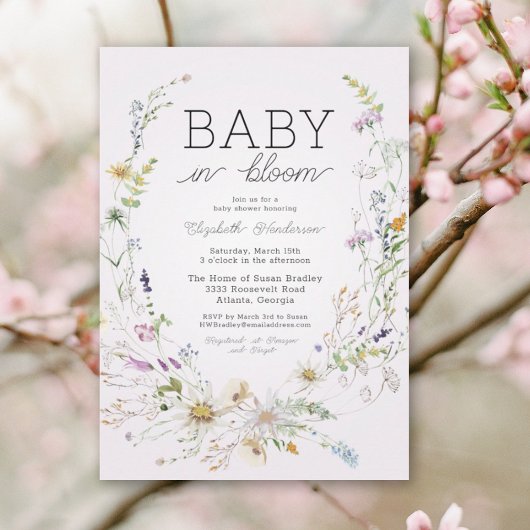 ワイルドフラワーベビーイン開花ベビーシャワー 招待状