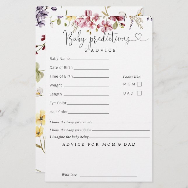 ワイルドフラワーベビーイン開花予測アドバイス (正面/裏面)