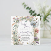 ワイルドフラワーベビーイン開花水彩ブライダルシャワー 招待状 (スタンド正面)