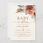 ワイルドフラワーベビーイン開花秋の赤ちゃんシャワー 招待状 (正面)