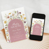 ワイルドフラワーベビーガールシャワー赤面ピンク 招待状