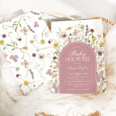 ワイルドフラワーベビーガールシャワー赤面ピンク 招待状