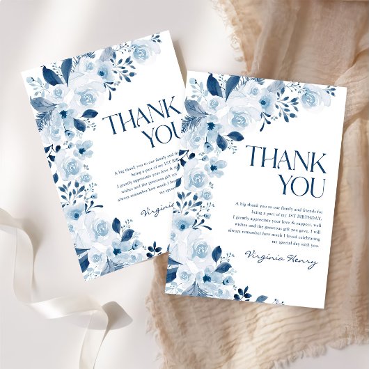 ワイルドフラワーベビーガールバースデーパーティー サンキューカード