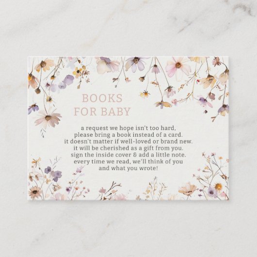 ワイルドフラワーベビーガール赤ちゃんシャワーブックリクエスト エンクロージャーカード (正面)