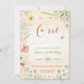 ワイルドフラワーベビーガール1stファーストワンサマー誕生日 招待状 (正面)