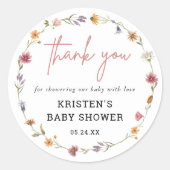 ワイルドフラワーベビーシャワーありがとうご好意 ラウンドシール (正面)