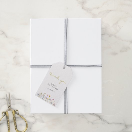 ワイルドフラワーベビーシャワーありがとうギフトラベル ギフトタグ (より糸付き)