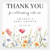 ワイルドフラワーベビーシャワーありがとう スクエアシール (正面)