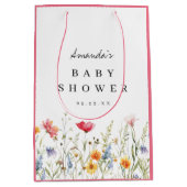 ワイルドフラワーベビーシャワーありがとう ミディアムペーパーバッグ (正面)