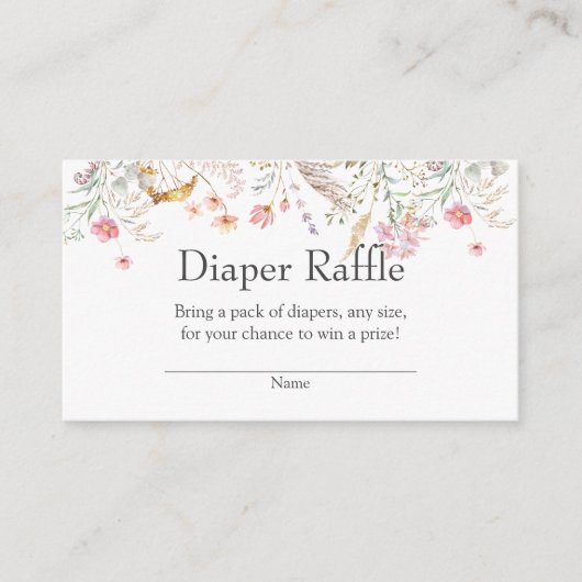 ワイルドフラワーベビーシャワーおむつラッフルインサート エンクロージャーカード (正面)
