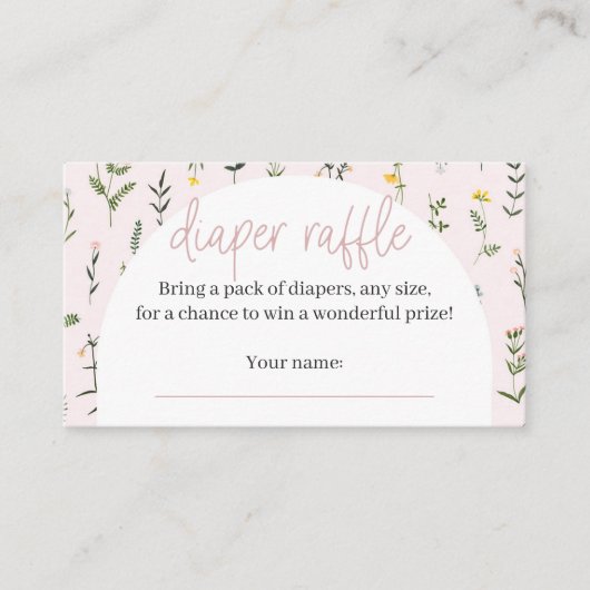 ワイルドフラワーベビーシャワーおむつラッフルカード エンクロージャーカード (正面)