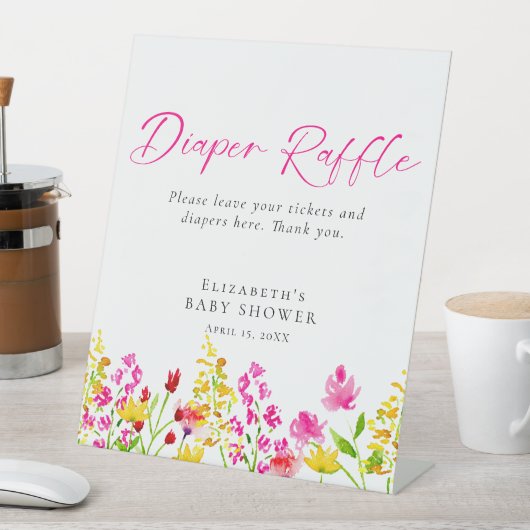 ワイルドフラワーベビーシャワーおむつラッフルサインカスタム 台座サイン (インサイチュ)