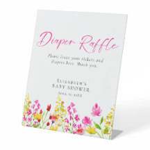 ワイルドフラワーベビーシャワーおむつラッフルサインカスタム