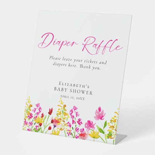 ワイルドフラワーベビーシャワーおむつラッフルサインカスタム 台座サイン (正面)