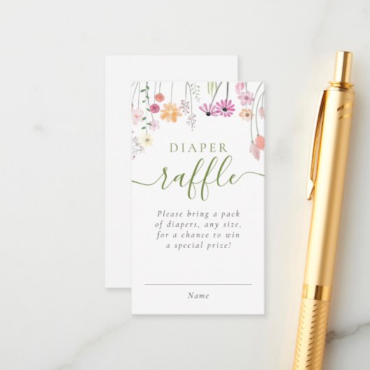 ワイルドフラワーベビーシャワーおむつラッフルチケット エンクロージャーカード (正面/裏面インサイチュ)