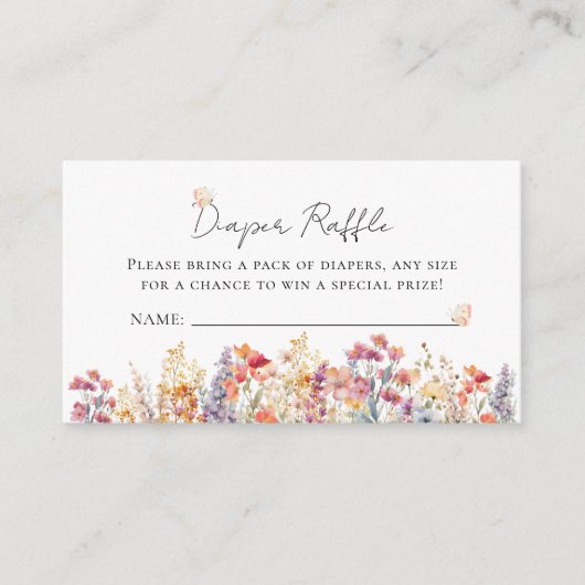 ワイルドフラワーベビーシャワーおむつラッフルチケット エンクロージャーカード (正面)