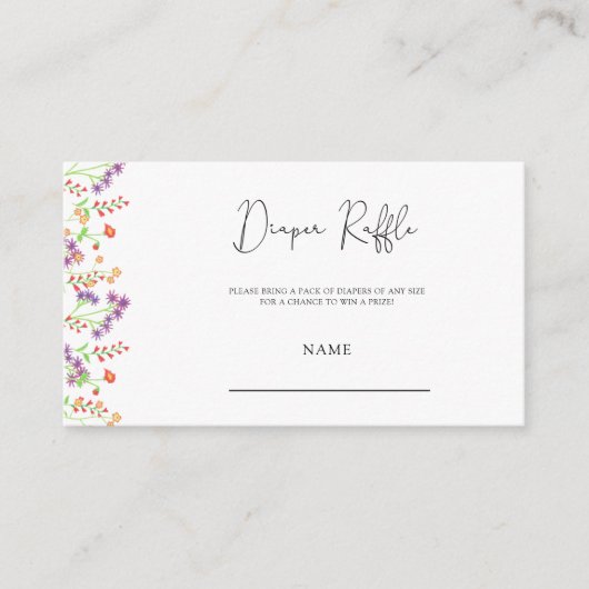 ワイルドフラワーベビーシャワーおむつラッフルチケット エンクロージャーカード (正面)